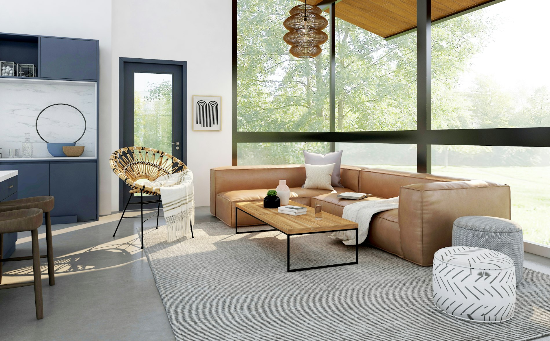 A beautifully styled, light-filled living room