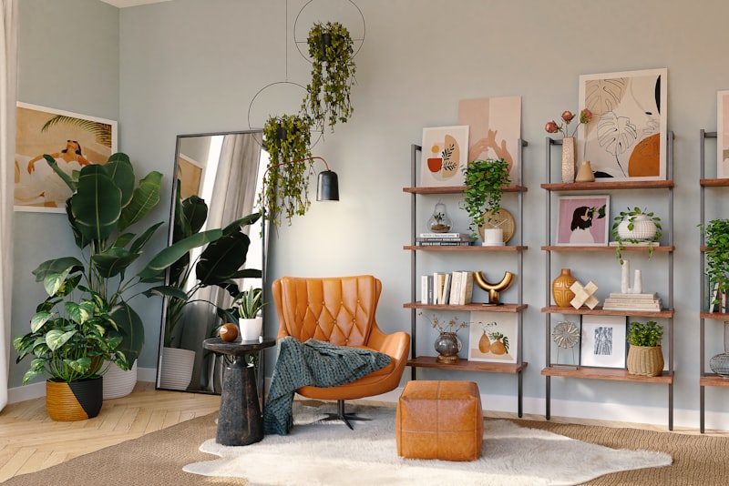 A cozy living room with a large textured rug grounding the sofa and chairs, front legs resting on the rug.